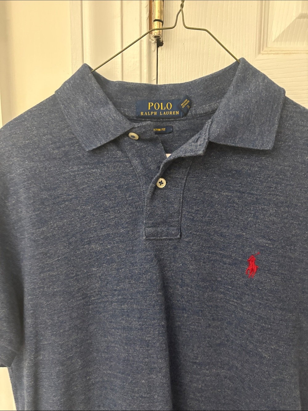 Polo by Ralph Lauren Men’s Heather Blue Polo Shirt with Red Logo
